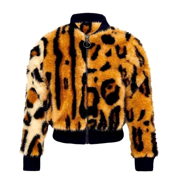 Bardot Junior Girls Ocelot & Leopard Faux Fur Bomber Jacket Size 14 - Picture 1 of 8